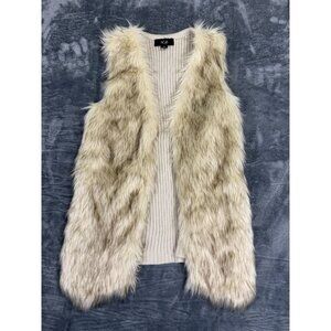 AGB Womens Faux Fur Vest Medium Ribbed Knit Back Beige